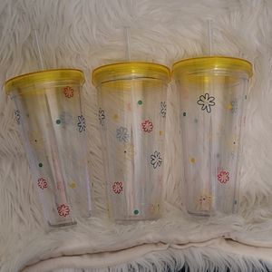 3 Pack Daisy Tumbler With Straw
